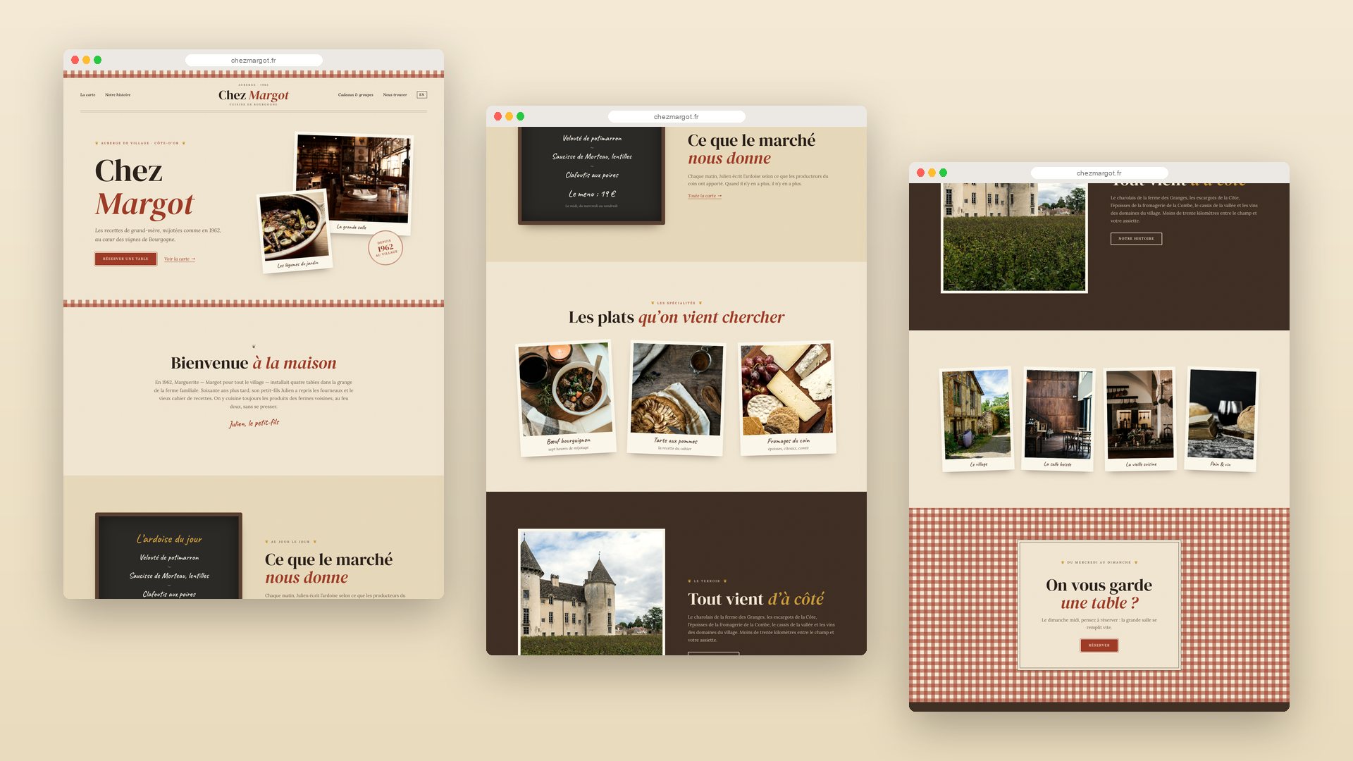 Home page: photo prints, daily chalkboard, specialities, terroir and gallery