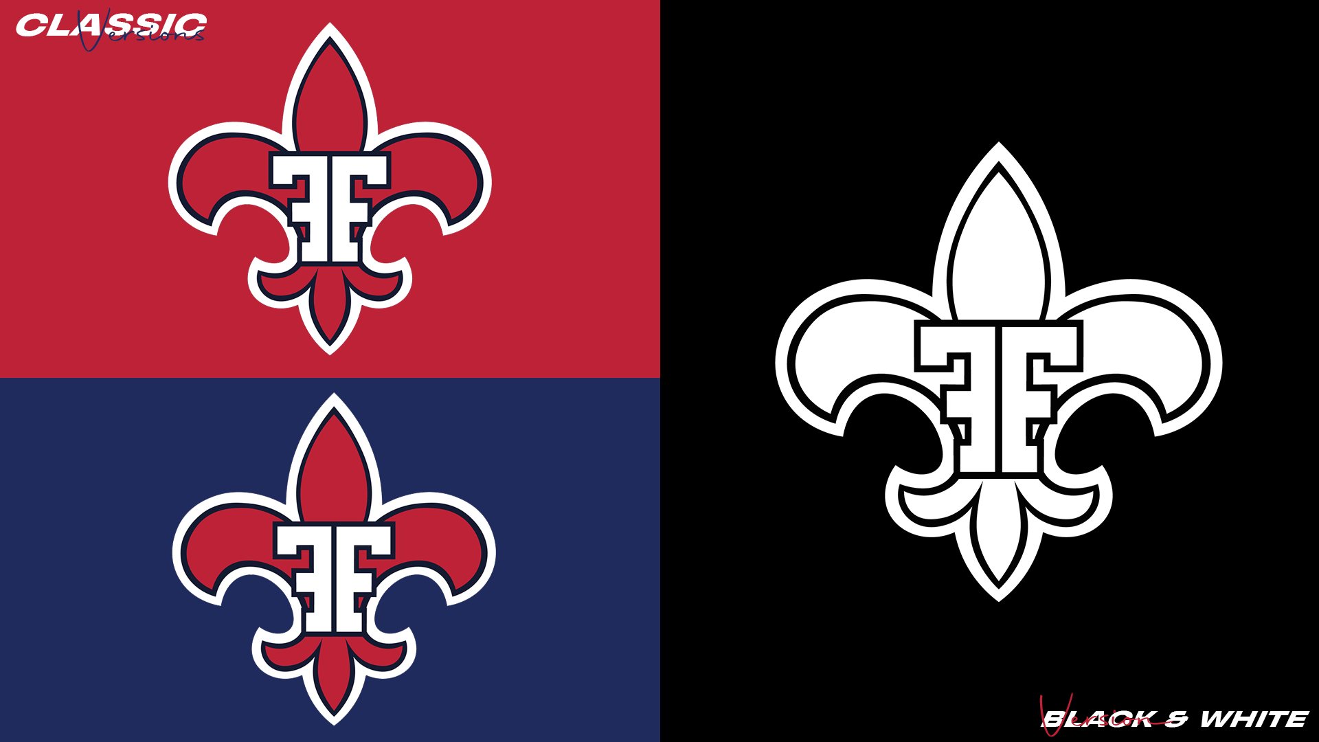 Variations: on red, on navy and in black and white