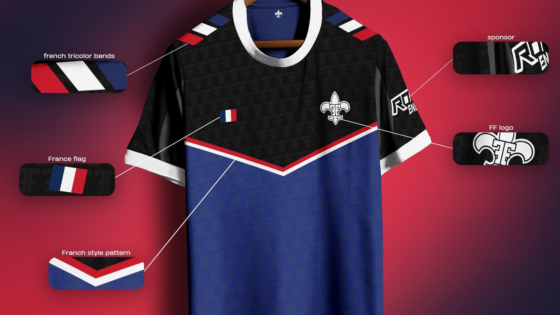 The details: tricolour bands, flag, pattern, logo and sponsor