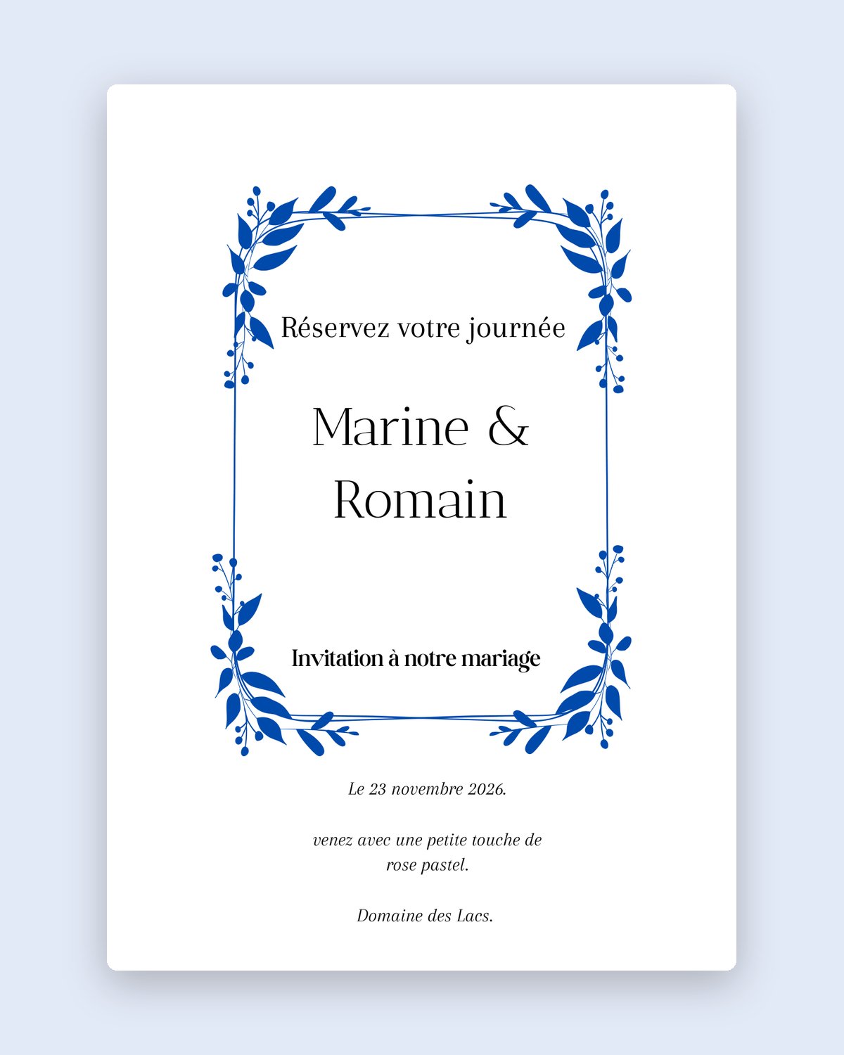 Blue faïence-style invitation