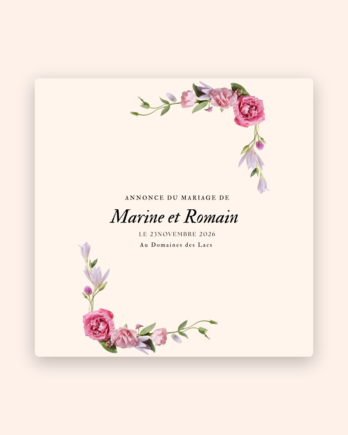 The wedding announcement in square format, for social media
