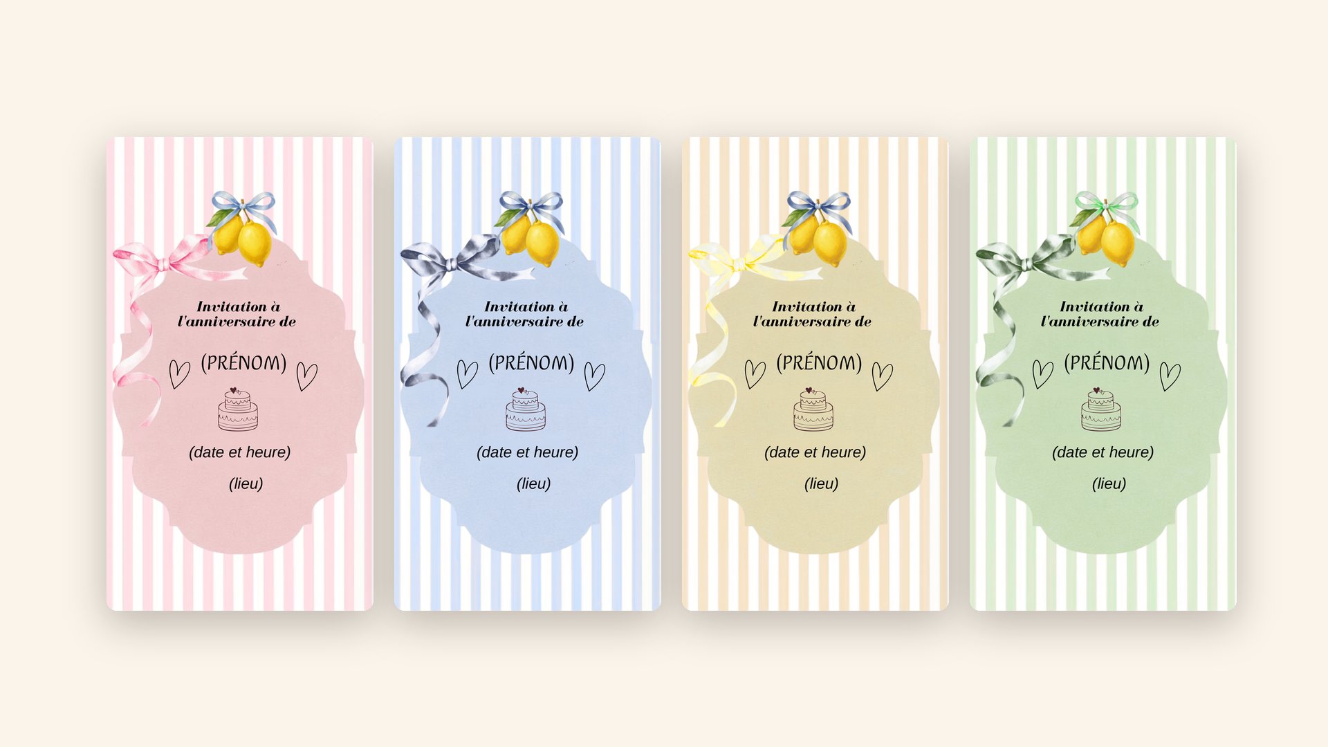 Birthday invitations in four colours