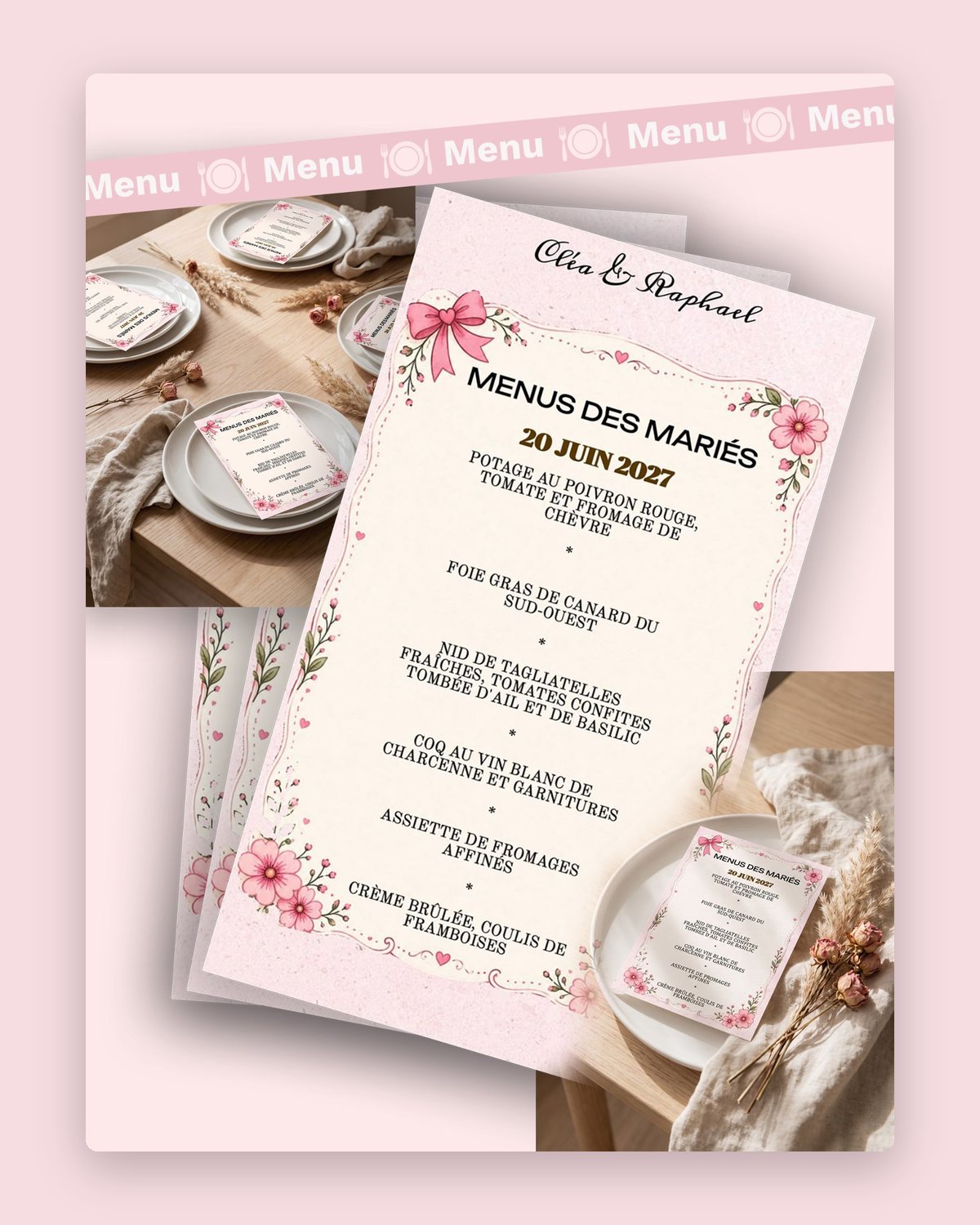 The wedding menu, set on the table