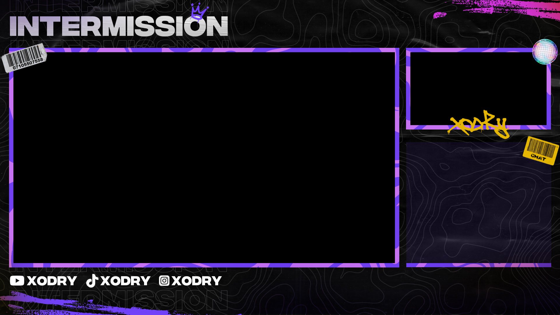 The break screen, with camera and chat